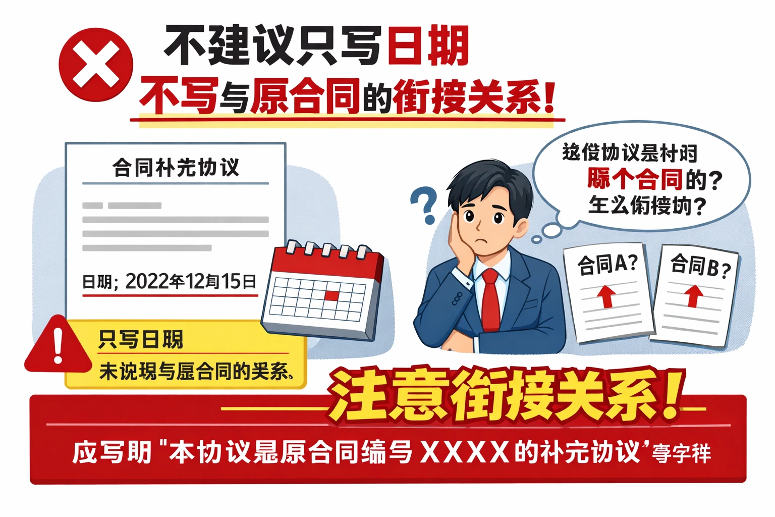 不建议只写日期，不写与原合同的衔接关系