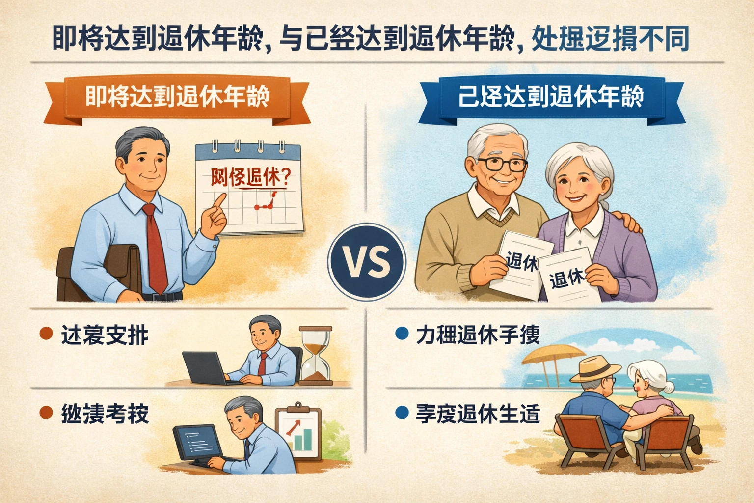 2. 即将达到退休年龄，与已经达到退休年龄，处理逻辑不同