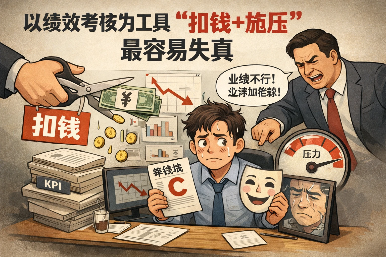 以绩效考核为工具“扣钱+施压”，最容易失真