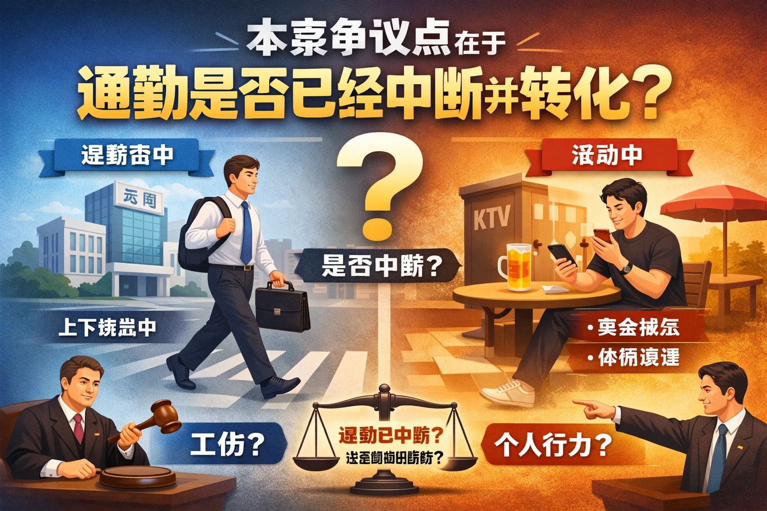 本案争议点在于通勤是否已经中断并转化