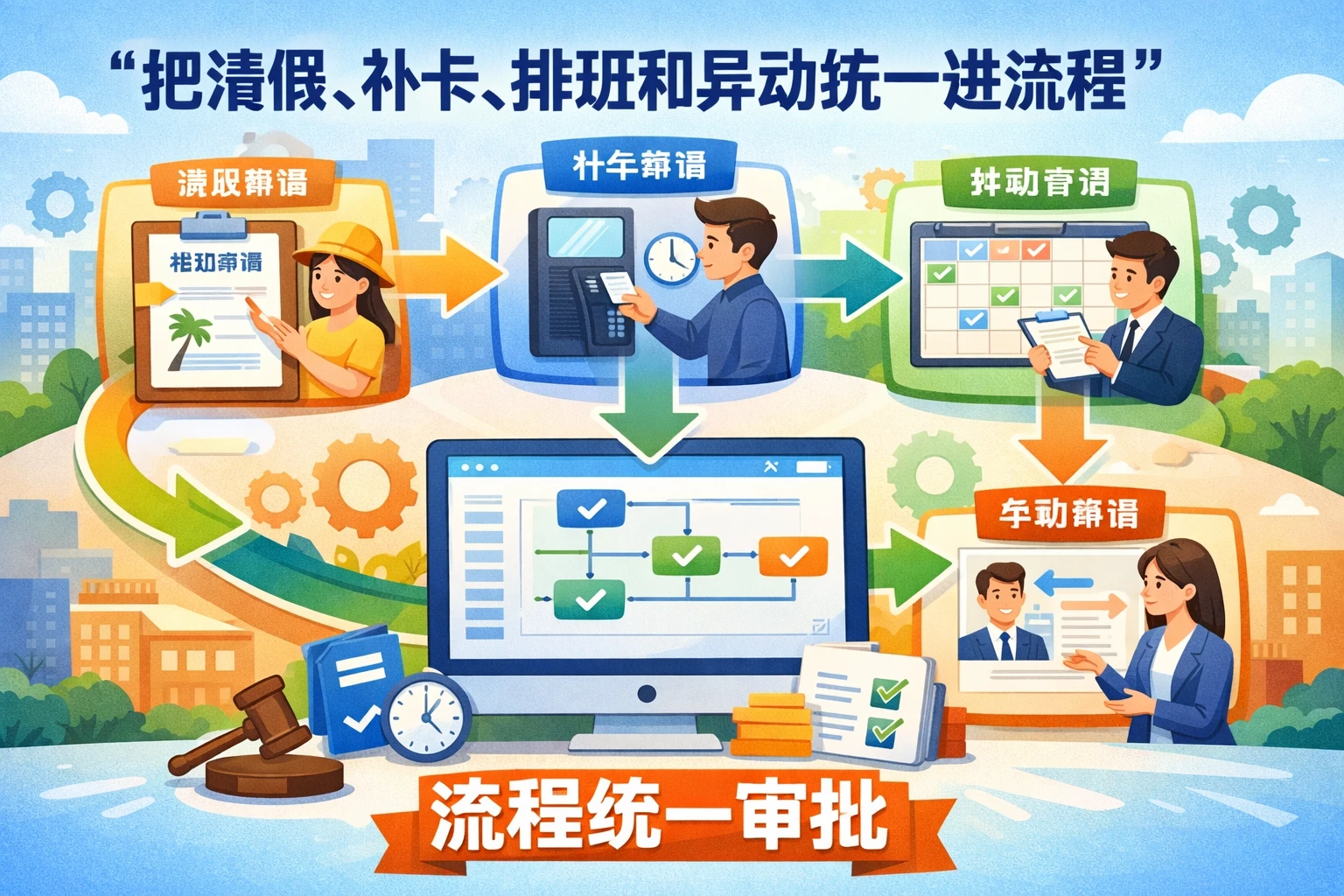 把请假、补卡、排班和异动统一进流程