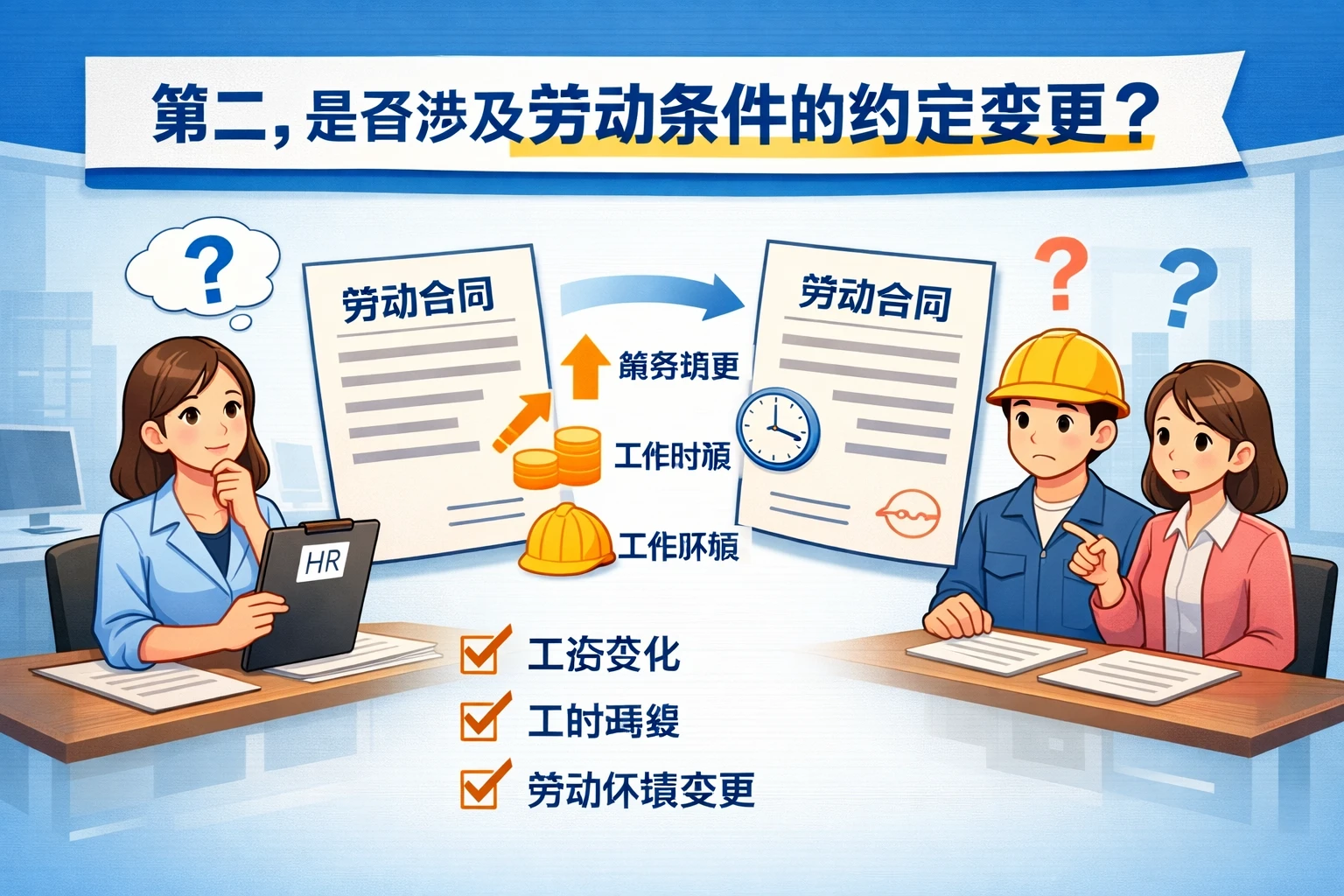 第二，是否涉及劳动条件的约定变更