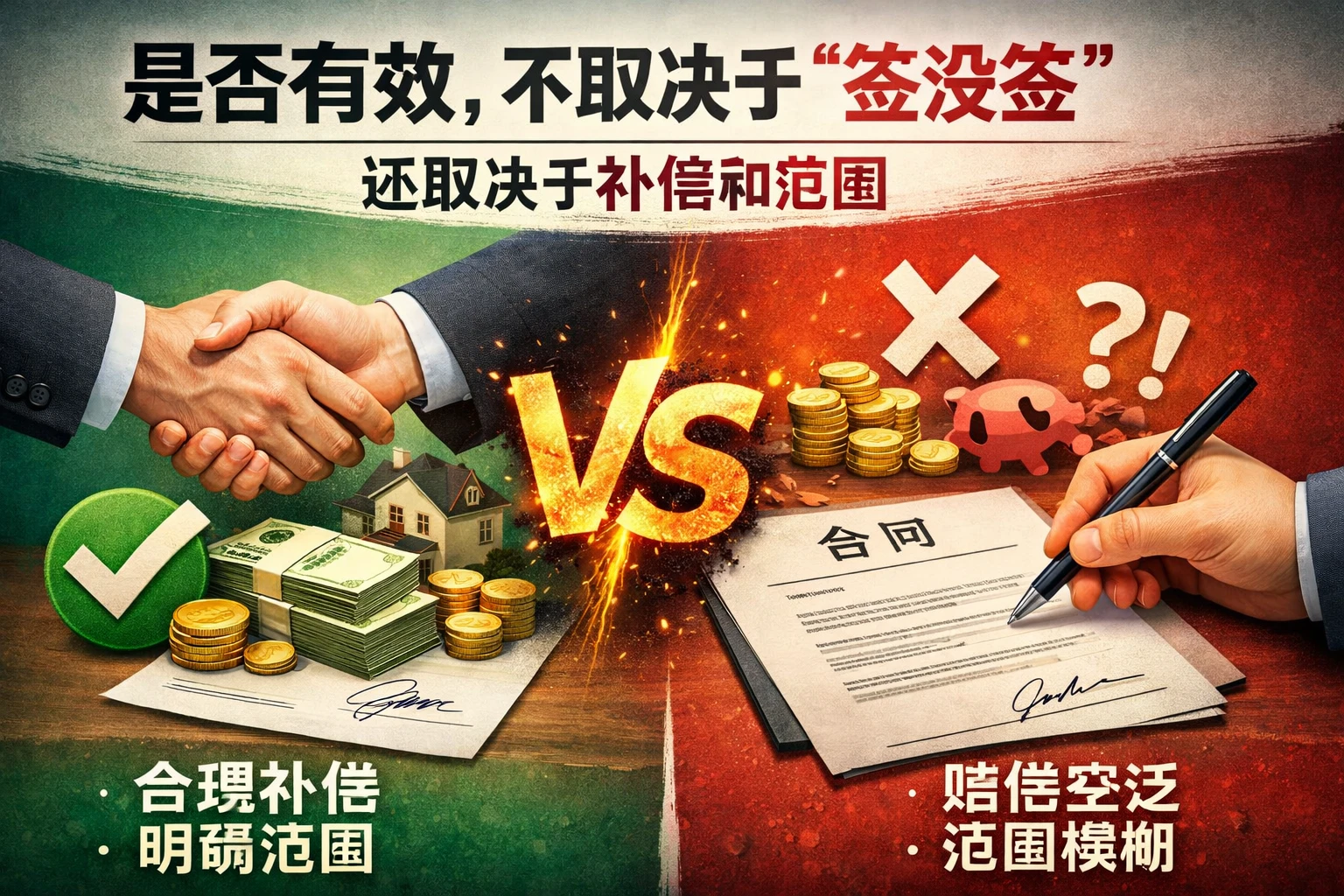 是否有效,不取决于“签没签”,还取决于补偿和范围