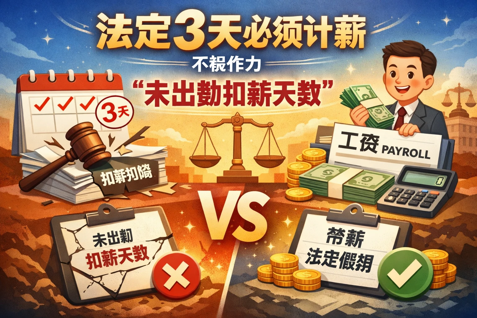 法定3天必须计薪,不能作为“未出勤扣薪天数”