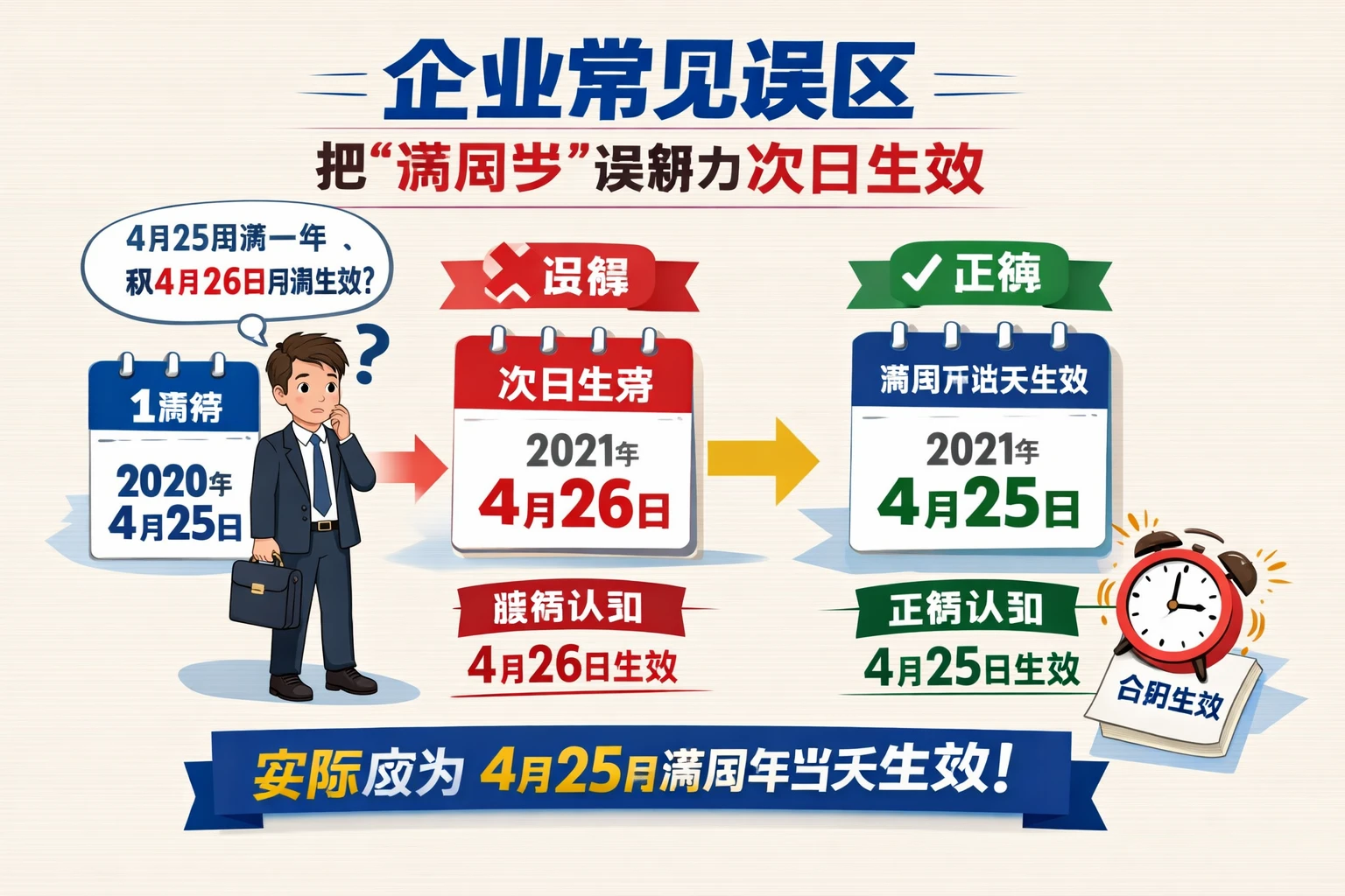 企业常见误区：把“满周岁”误解为次日生效