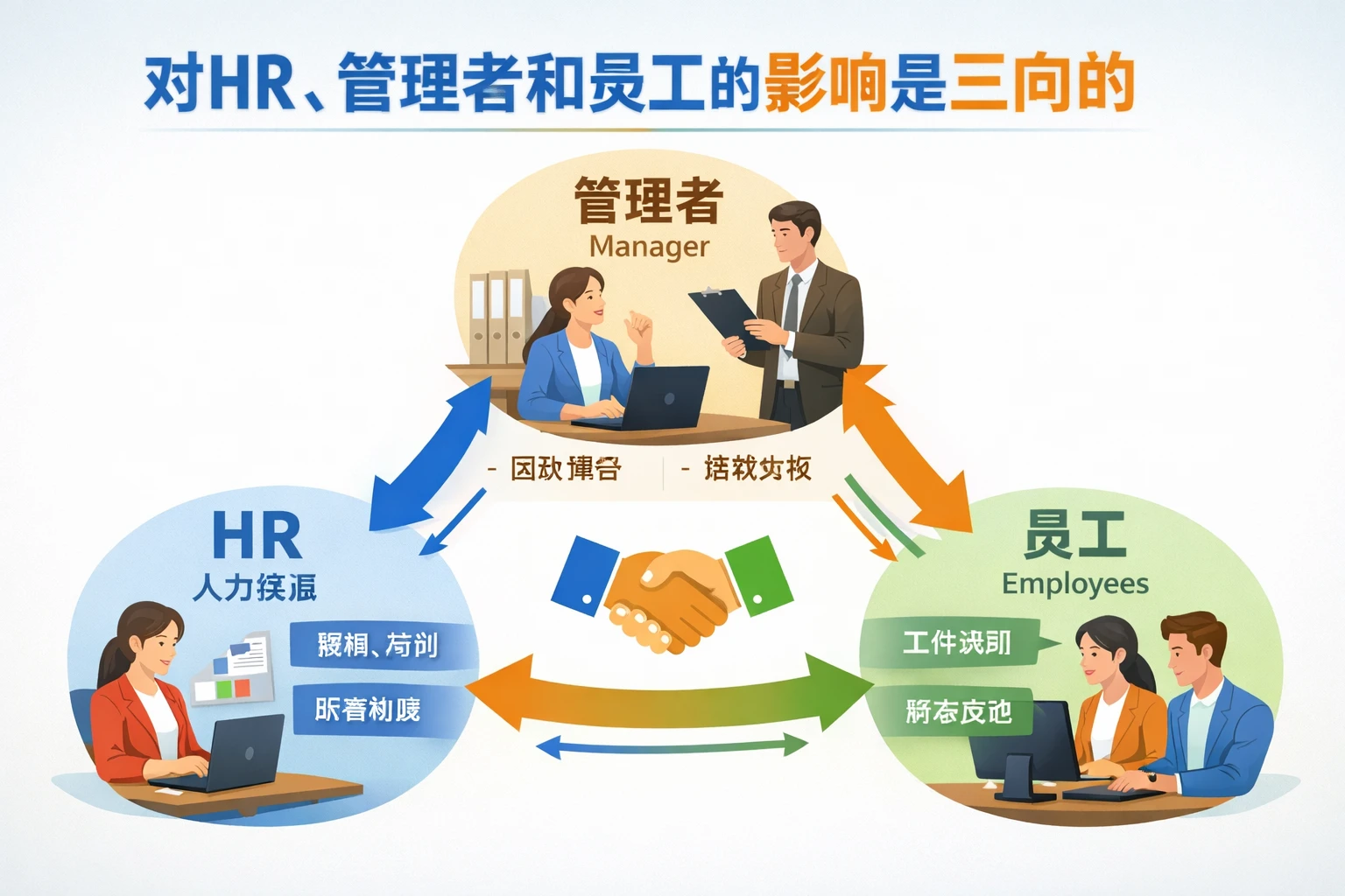 对HR、管理者和员工的影响是三向的
