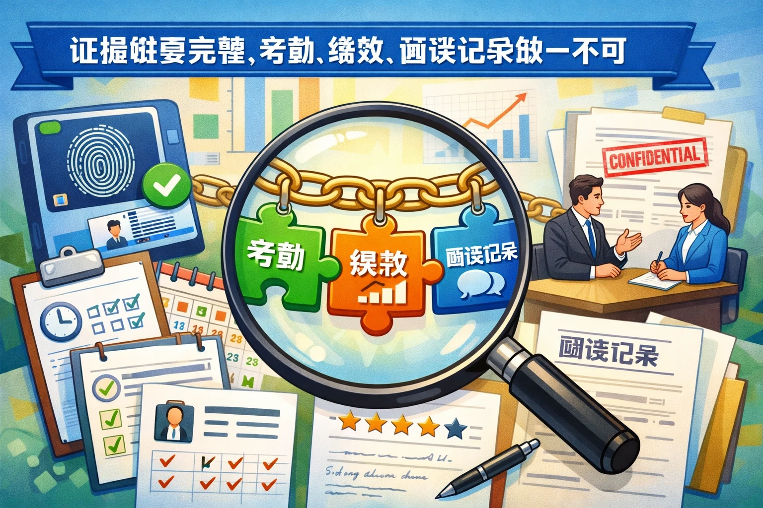 证据链要完整，考勤、绩效、面谈记录缺一不可