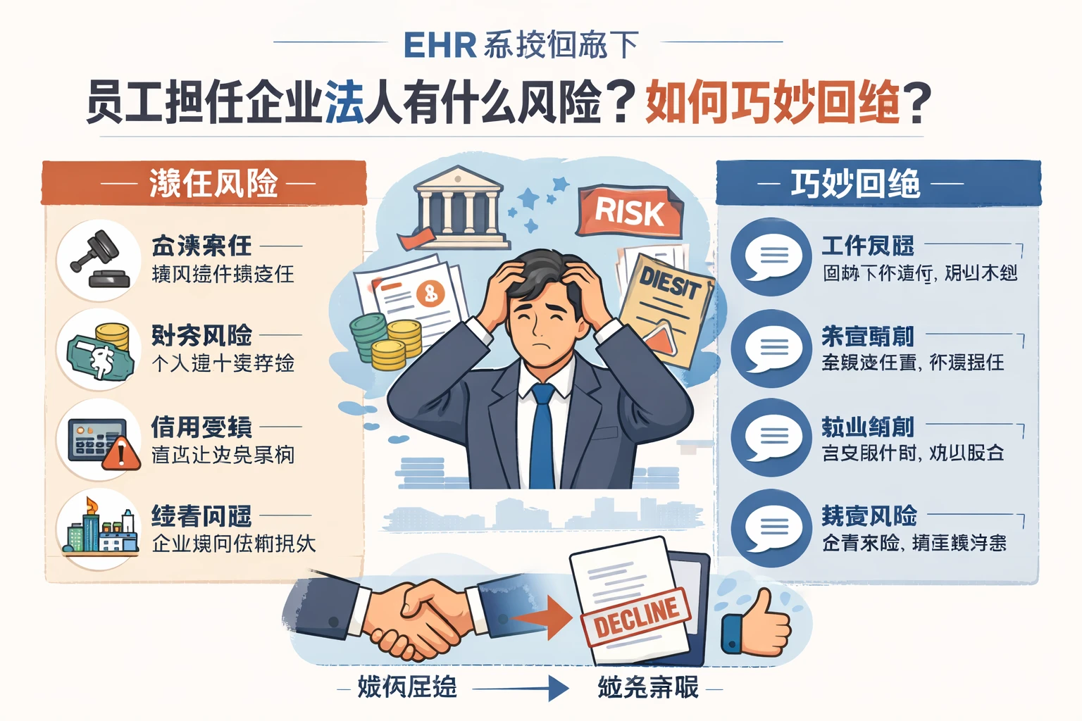 ehr系统视角下，员工担任企业法人有什么风险，如何巧妙回绝？