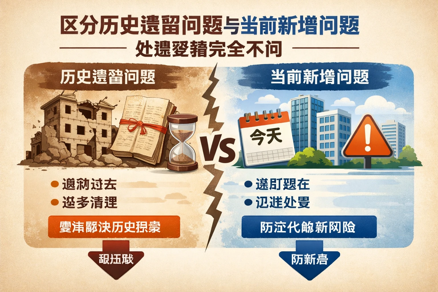 区分历史遗留问题与当前新增问题，处理逻辑完全不同