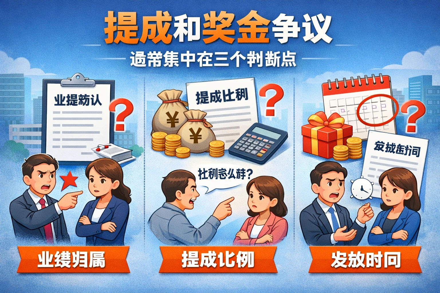 提成和奖金争议，通常集中在三个判断点