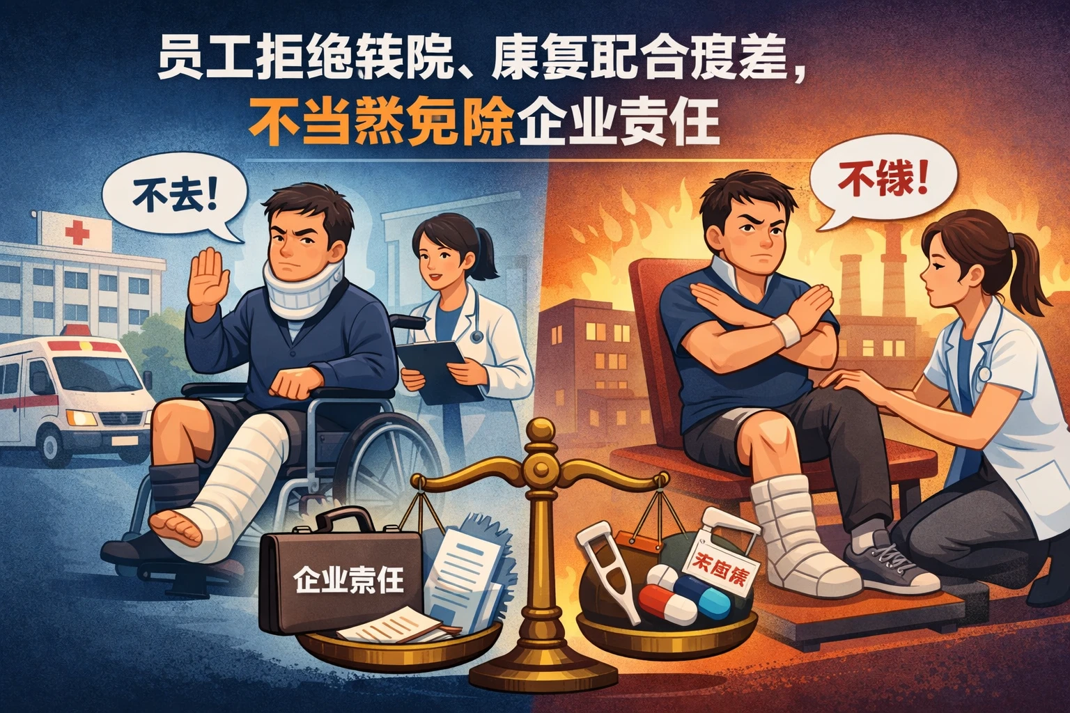 员工拒绝转院、康复配合度差，不当然免除企业责任