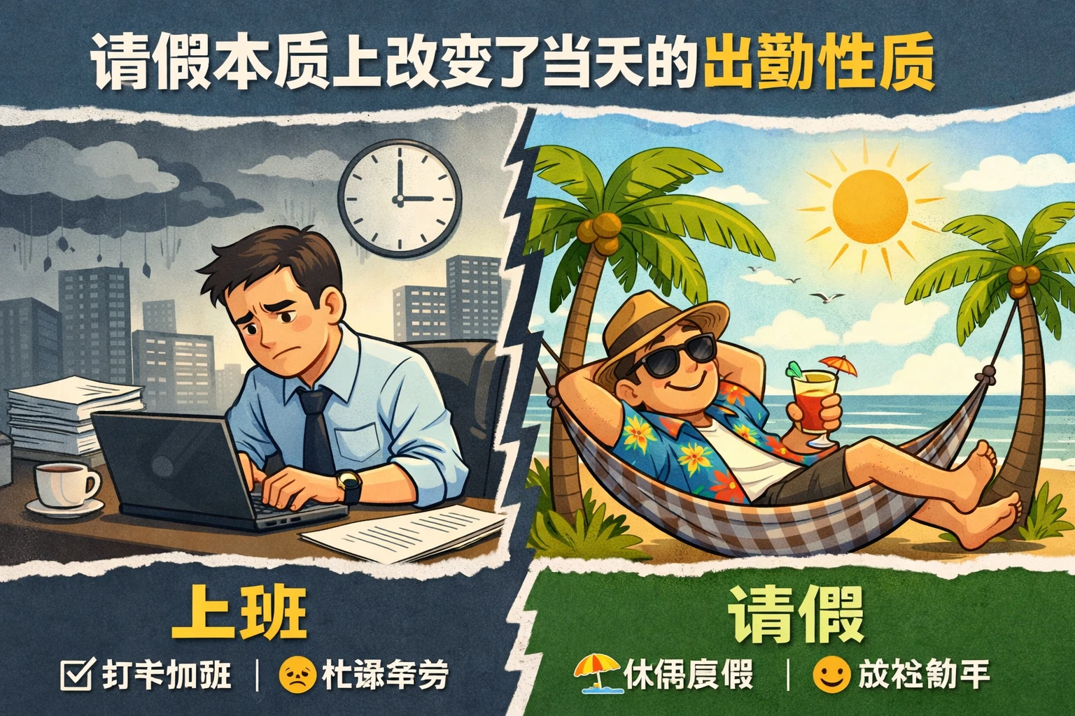 请假本质上改变了当天的出勤性质