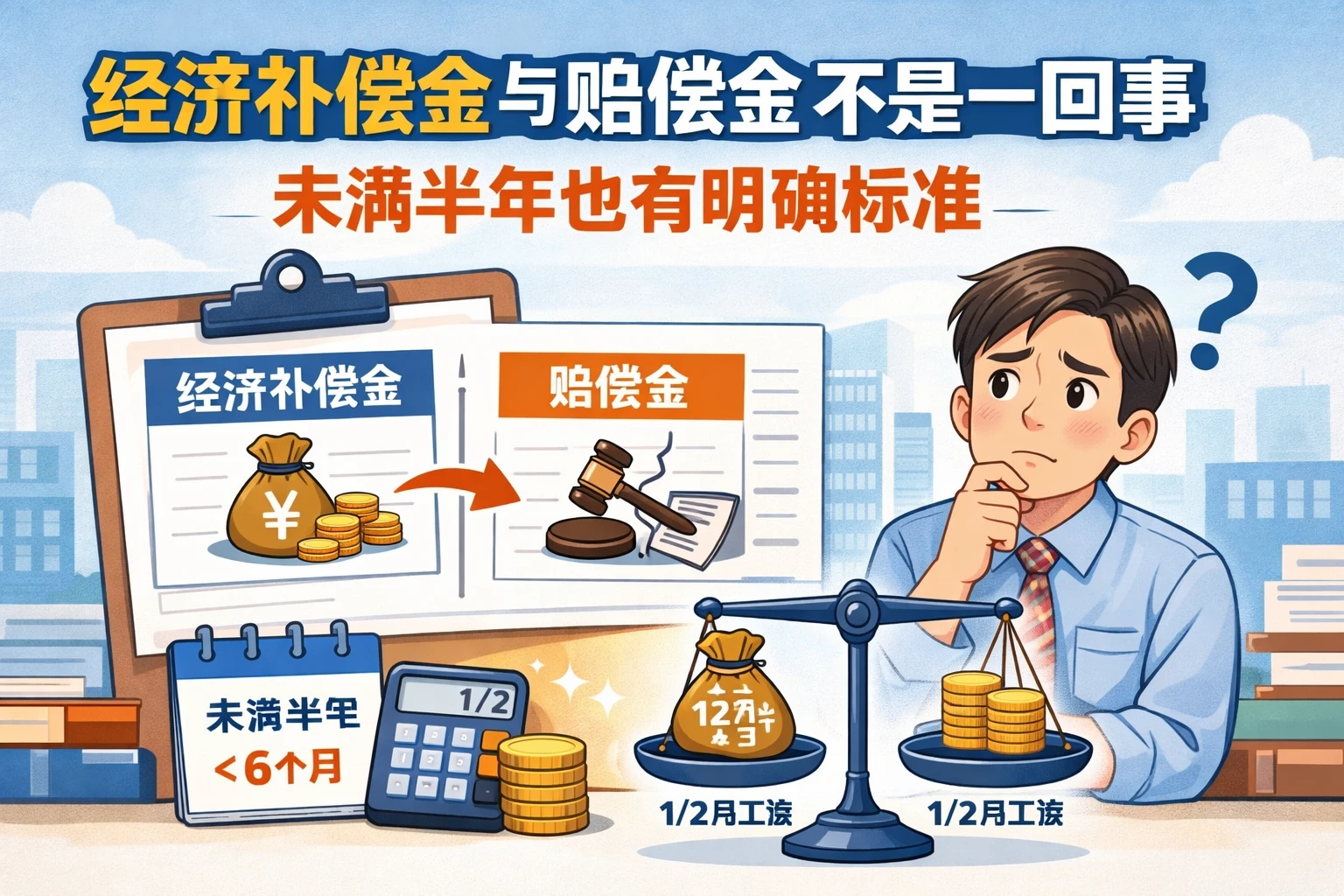 经济补偿金与赔偿金不是一回事，未满半年也有明确标准