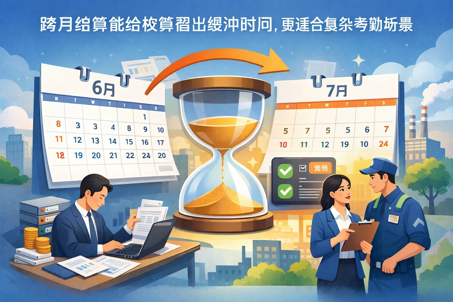 跨月结算能给核算留出缓冲时间，更适合复杂考勤场景