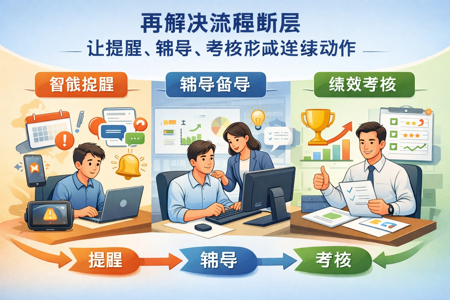 再解决流程断层,让提醒、辅导、考核形成连续动作