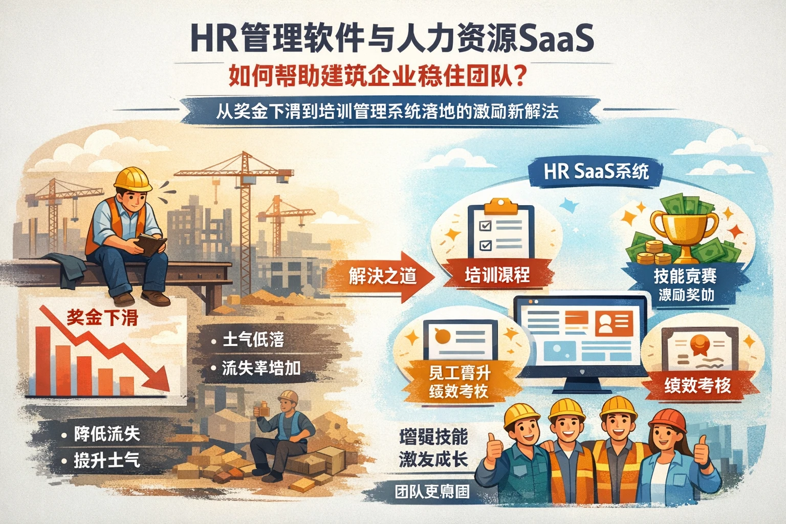 HR管理软件与人力资源SaaS如何帮助建筑企业稳住团队：从奖金下滑到培训管理系统落地的激励新解法