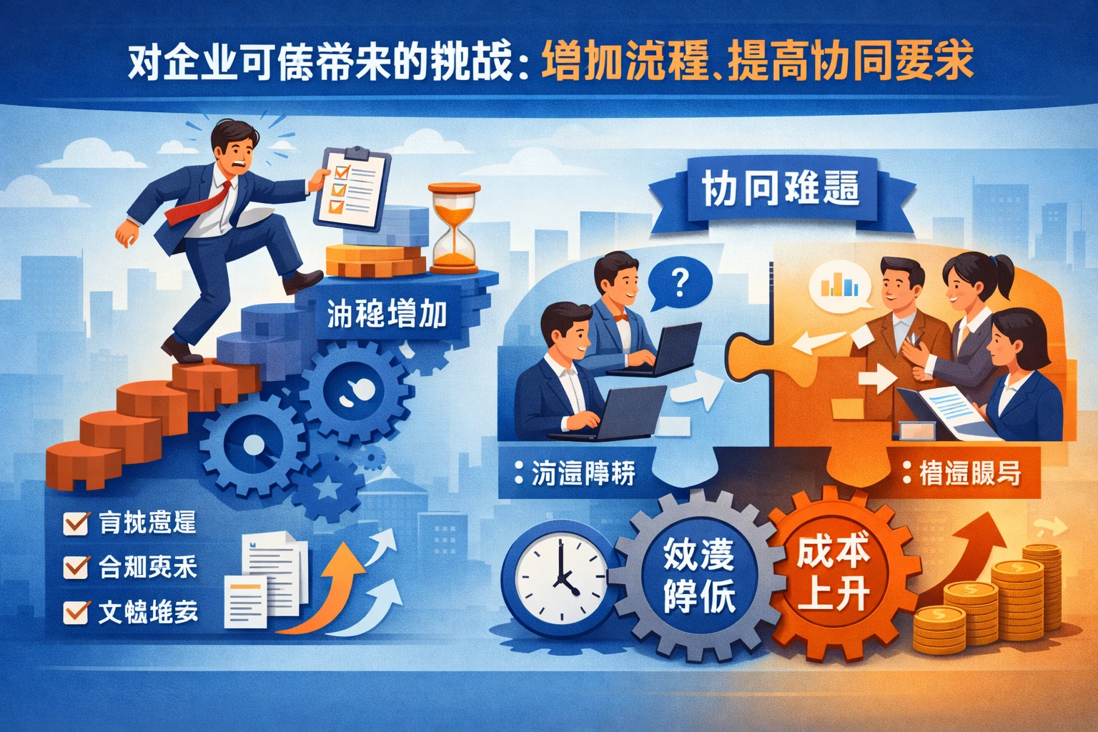 对企业可能带来的挑战：增加流程、提高协同要求