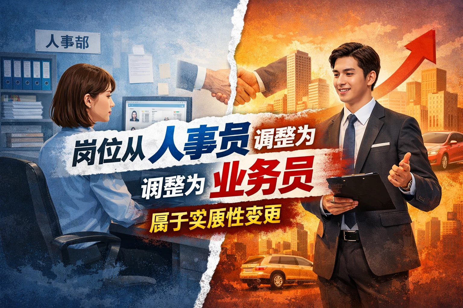 岗位从人事专员调整为业务员,属于实质性变更