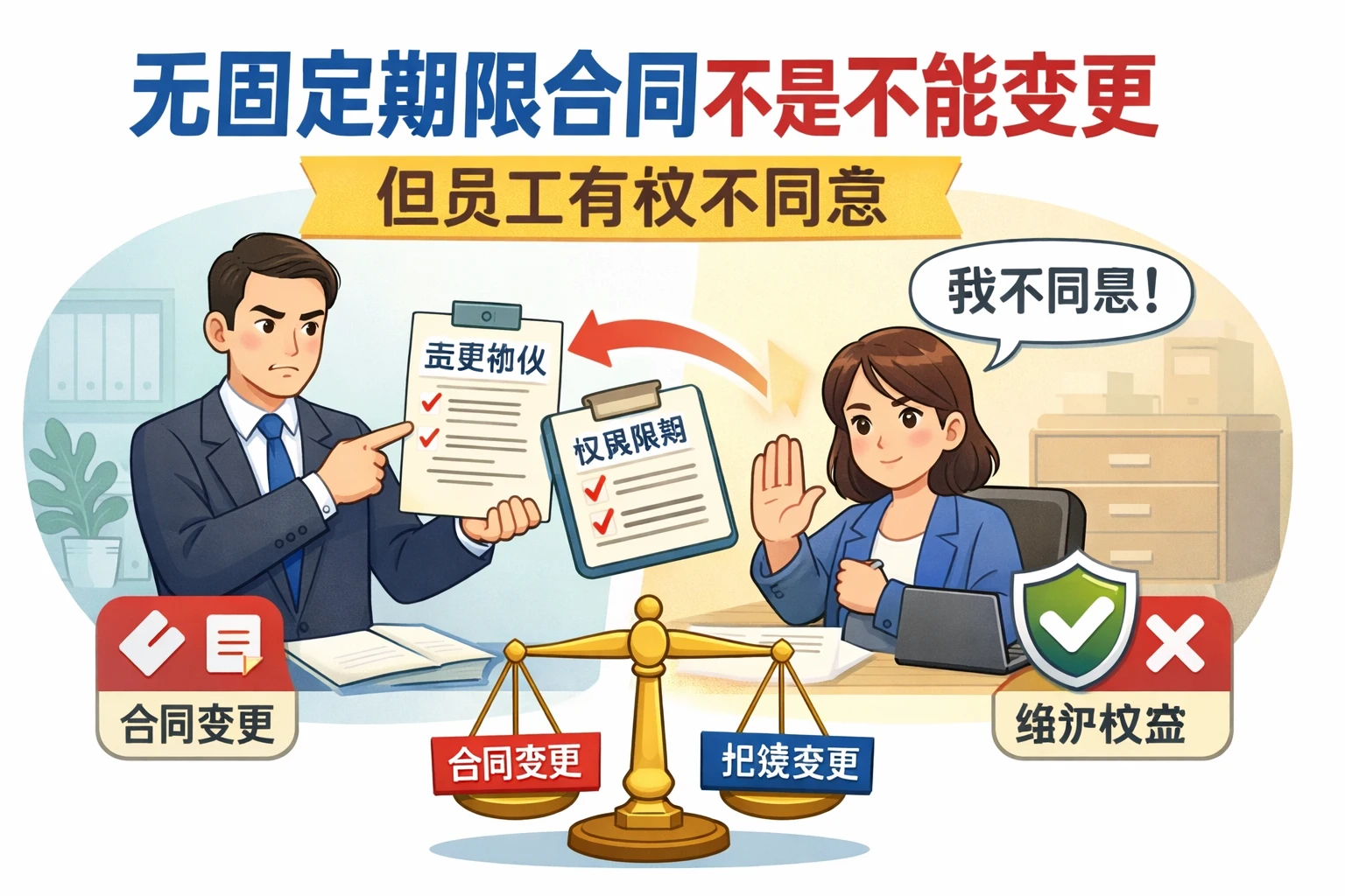 无固定期限合同不是不能变更,但员工有权不同意