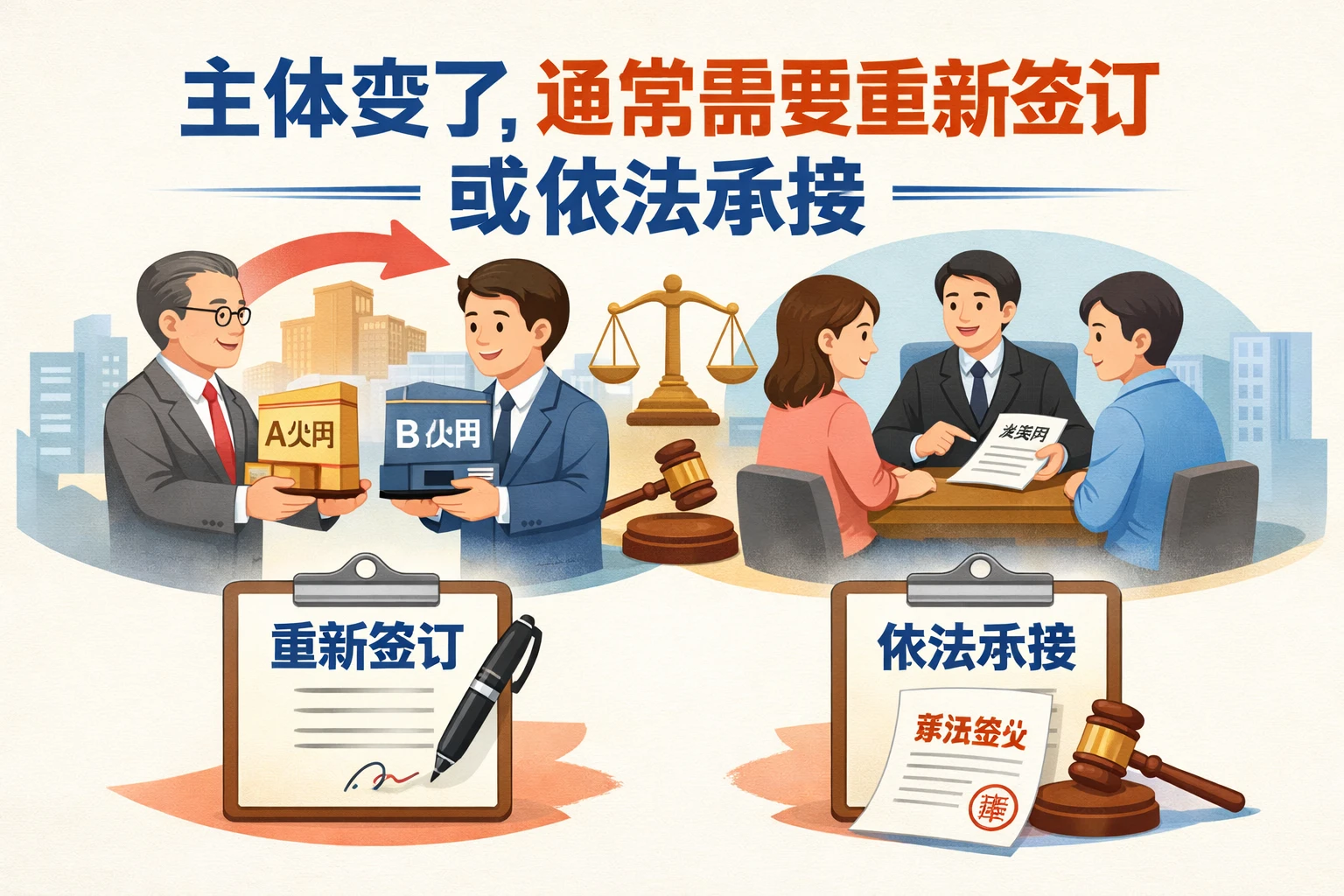 主体变了，通常需要重新签订或依法承接