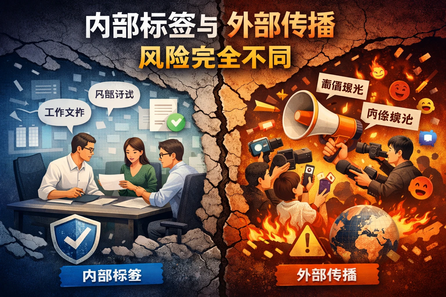 内部标签与外部传播，风险完全不同