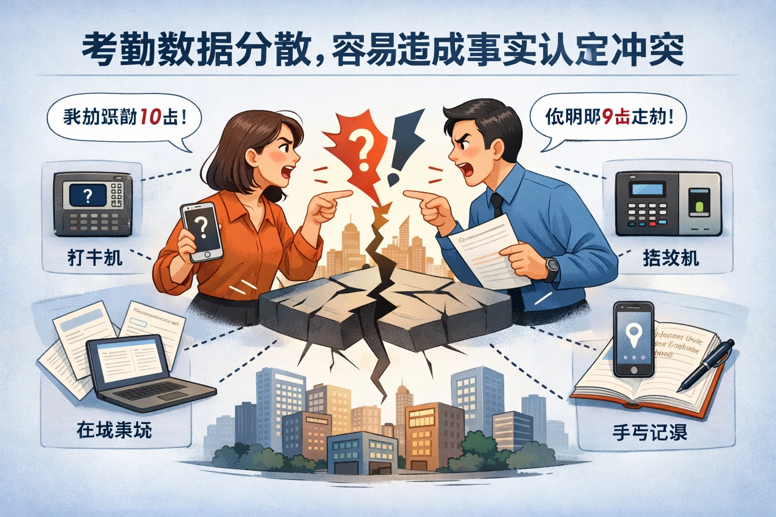 考勤数据分散，容易造成事实认定冲突