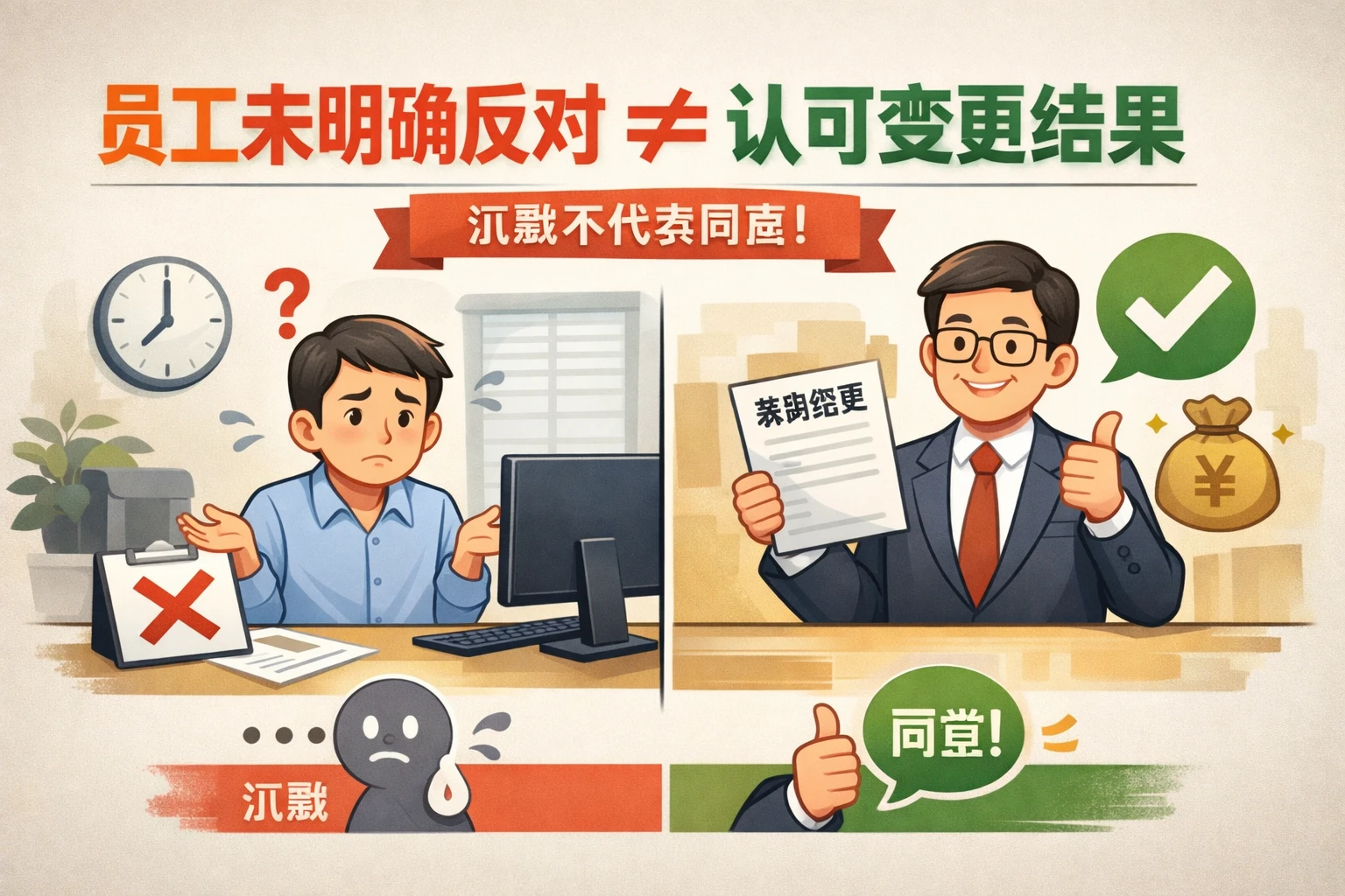 员工未明确反对，不等于认可变更结果