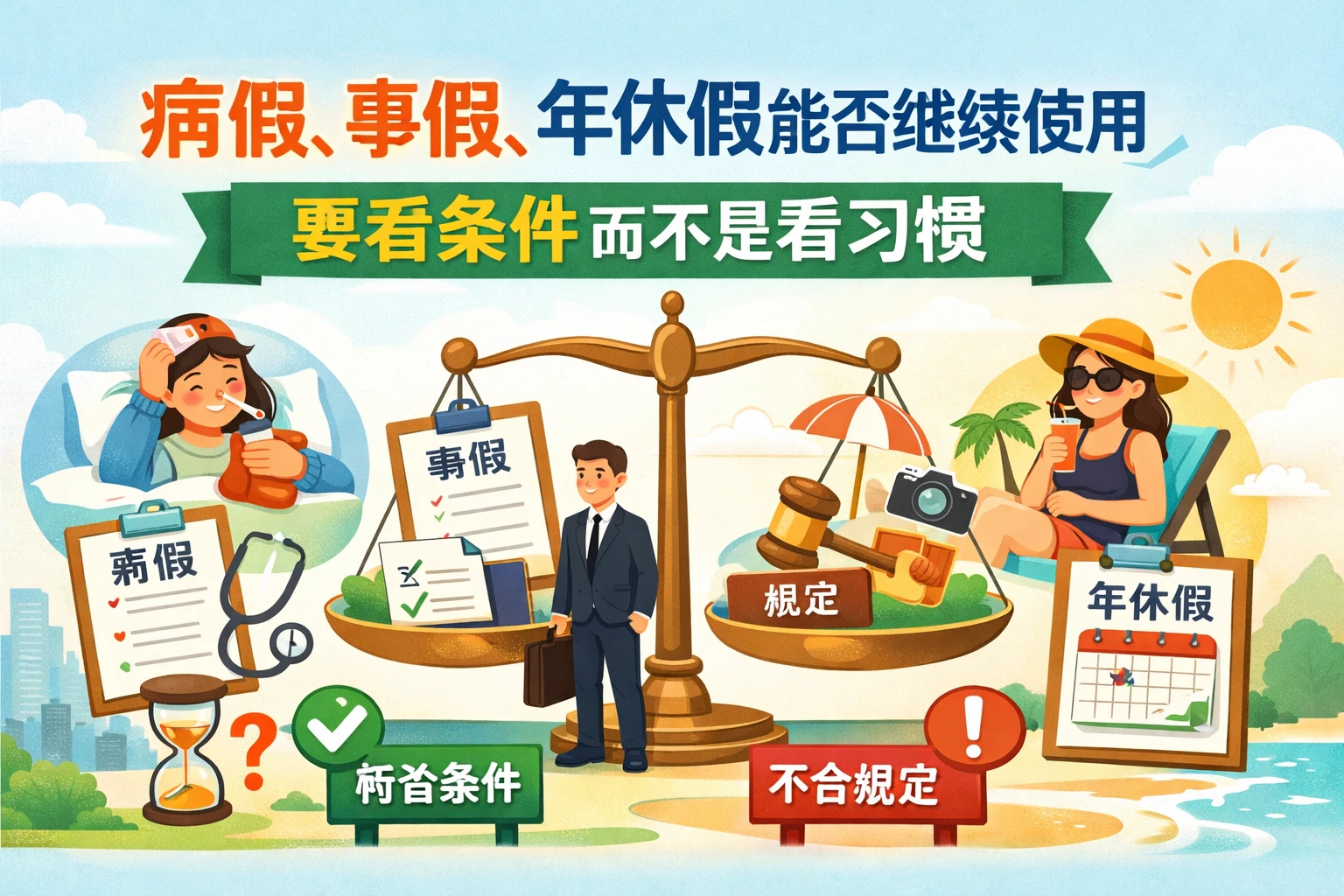 病假、事假、年休假能否继续使用,要看条件而不是看习惯