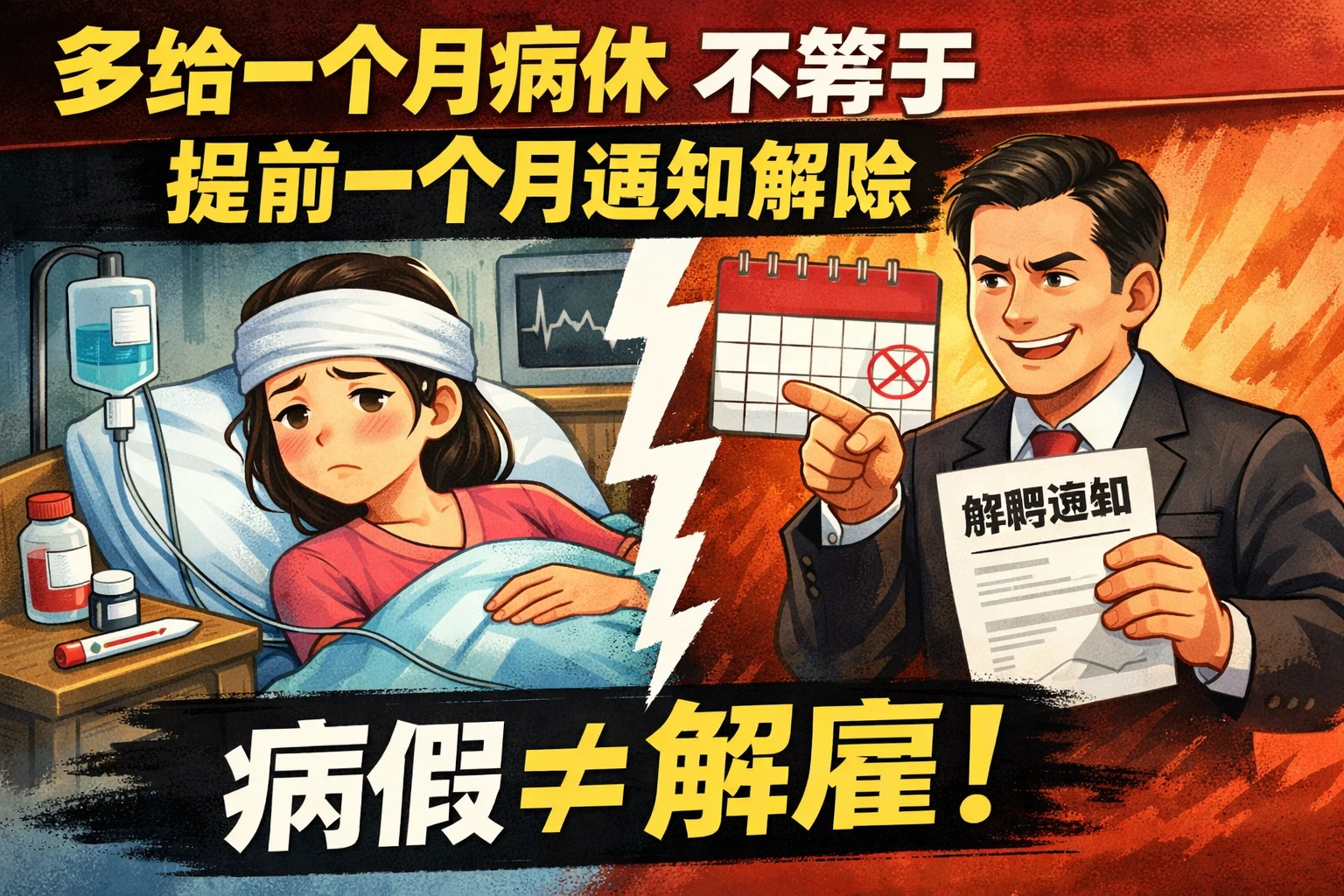 多给一个月病休，不等于提前一个月通知解除