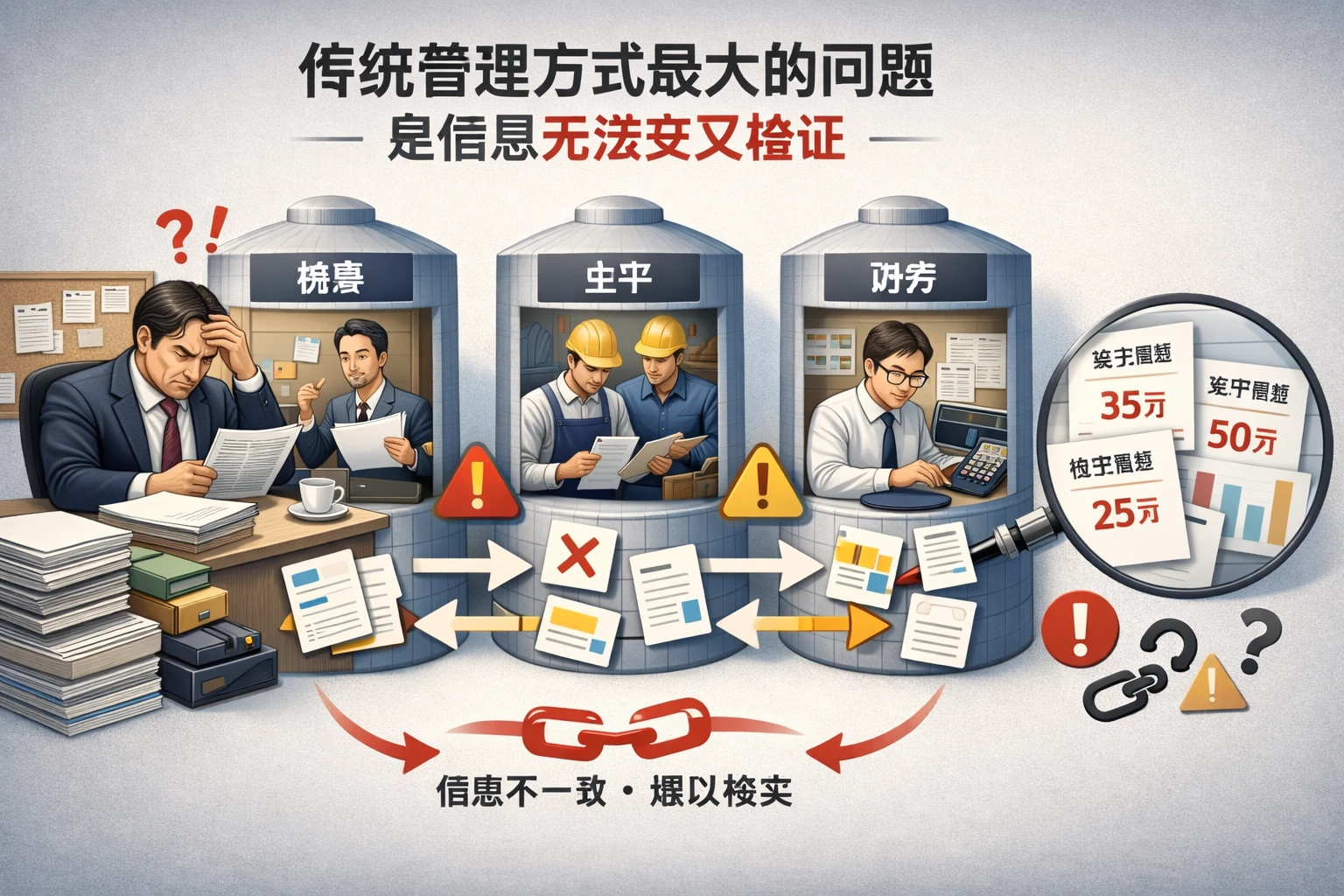 传统管理方式最大的问题，是信息无法交叉验证