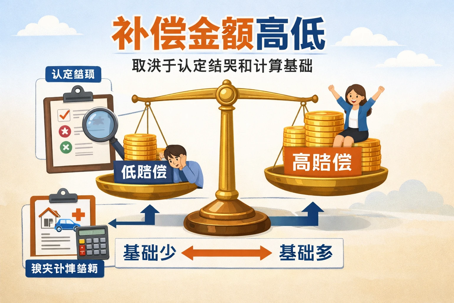 补偿金额高低，取决于认定结果和计算基础