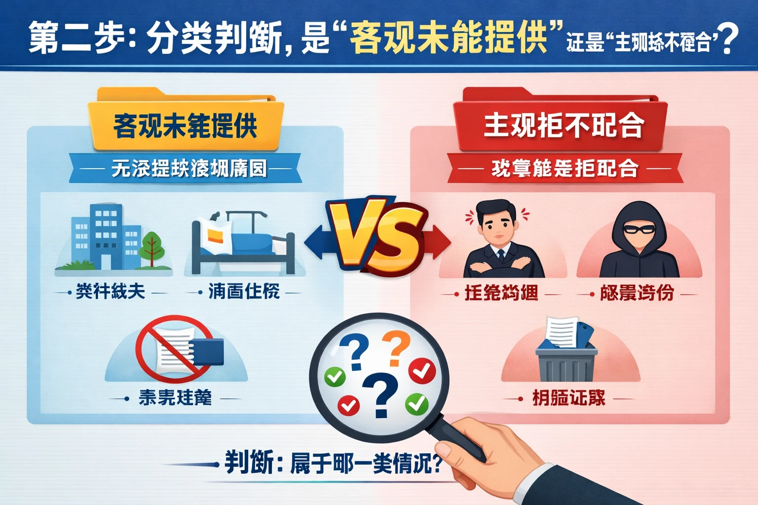 第二步：分类判断，是“客观未能提供”还是“主观拒不配合”