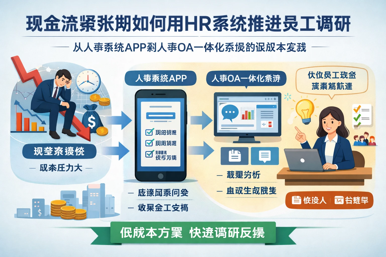 现金流紧张期如何用HR系统推进员工调研：从人事系统APP到人事OA一体化系统的低成本实践