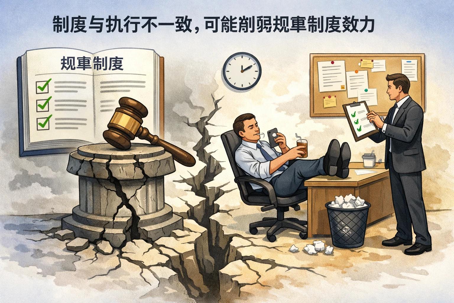 制度与执行不一致，可能削弱规章制度效力