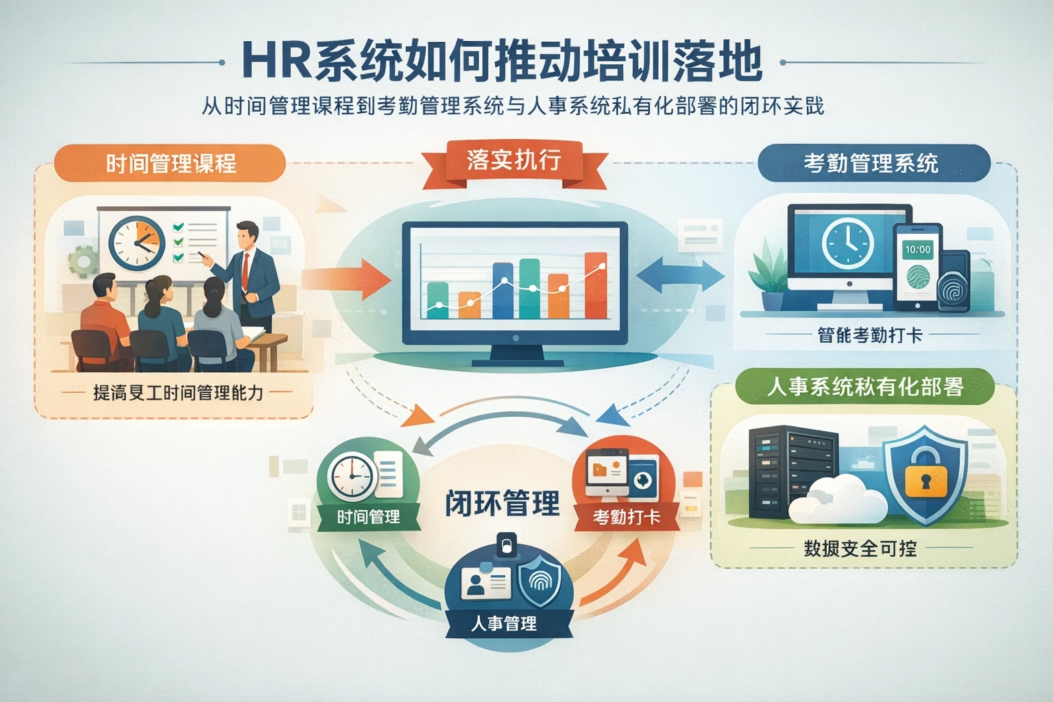 HR系统如何推动培训落地:从时间管理课程到考勤管理系统与人事系统私有化部署的闭环实践
