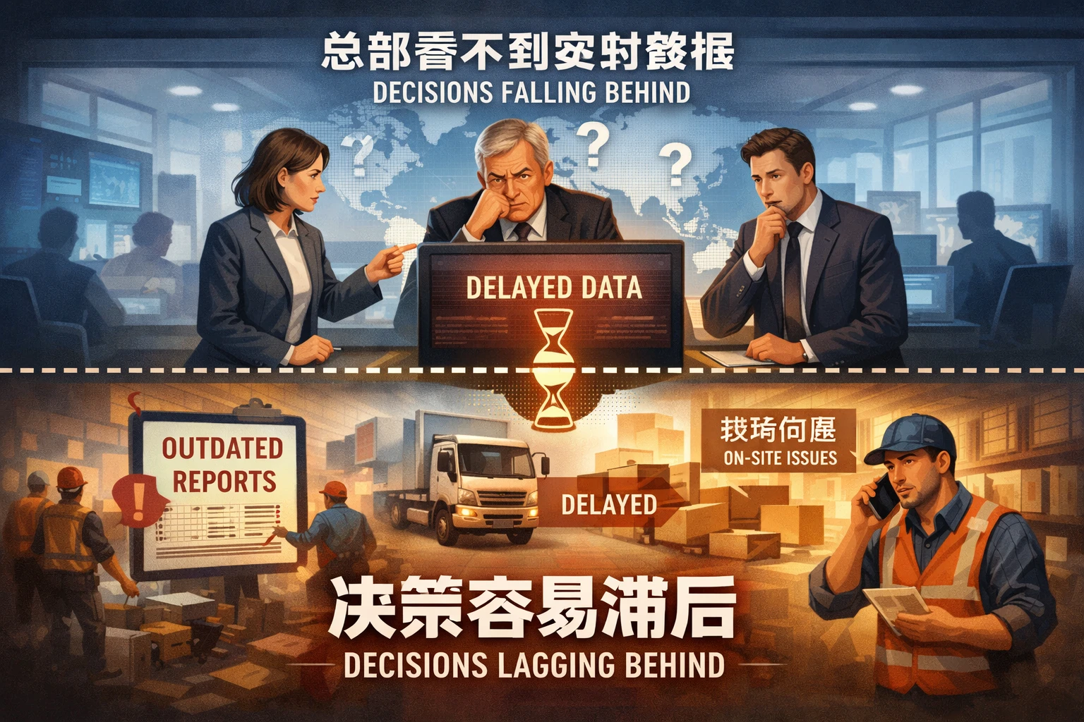 总部看不到实时数据，决策容易滞后