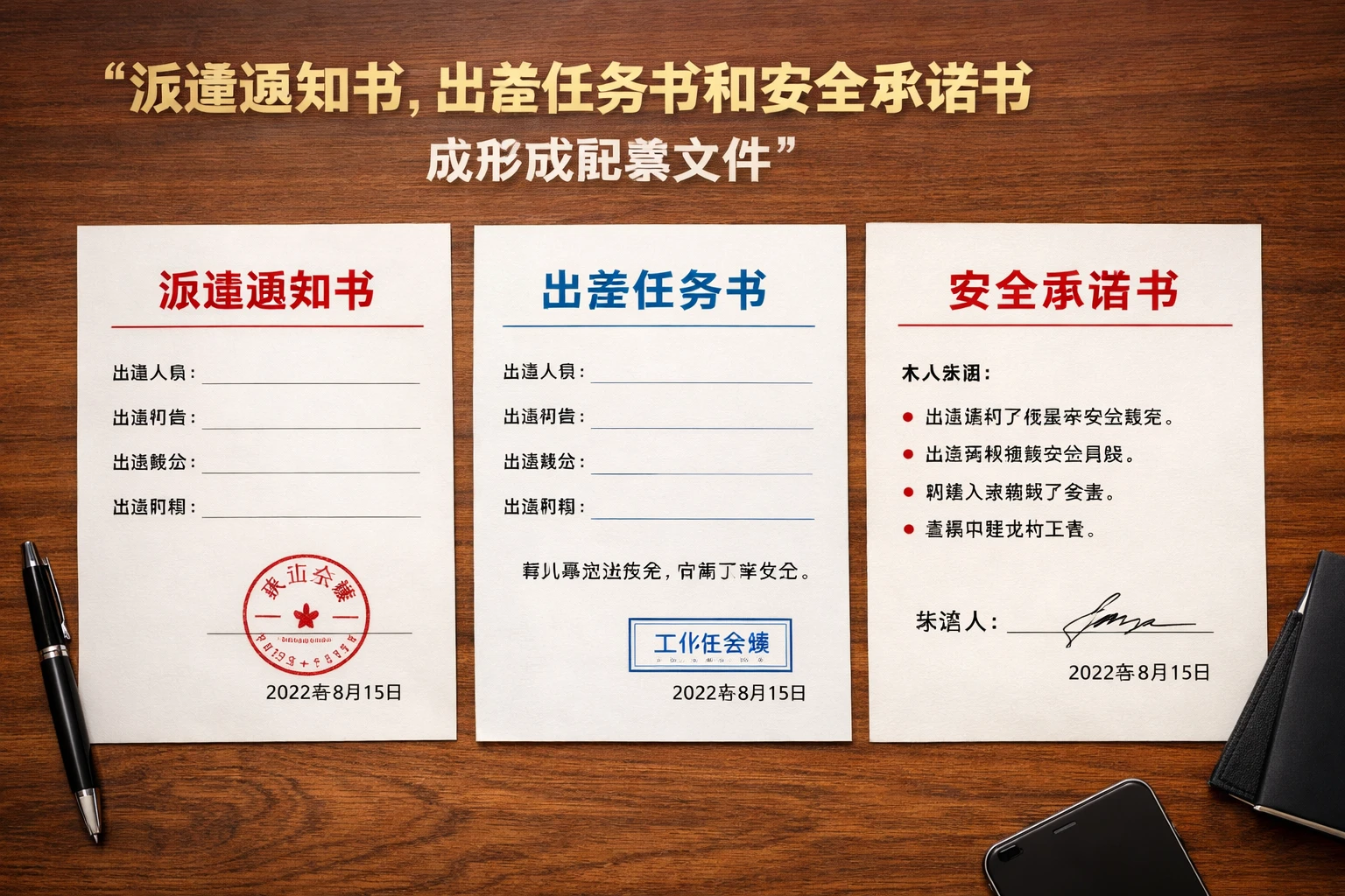 派遣通知书、出差任务书和安全承诺书应形成配套文件