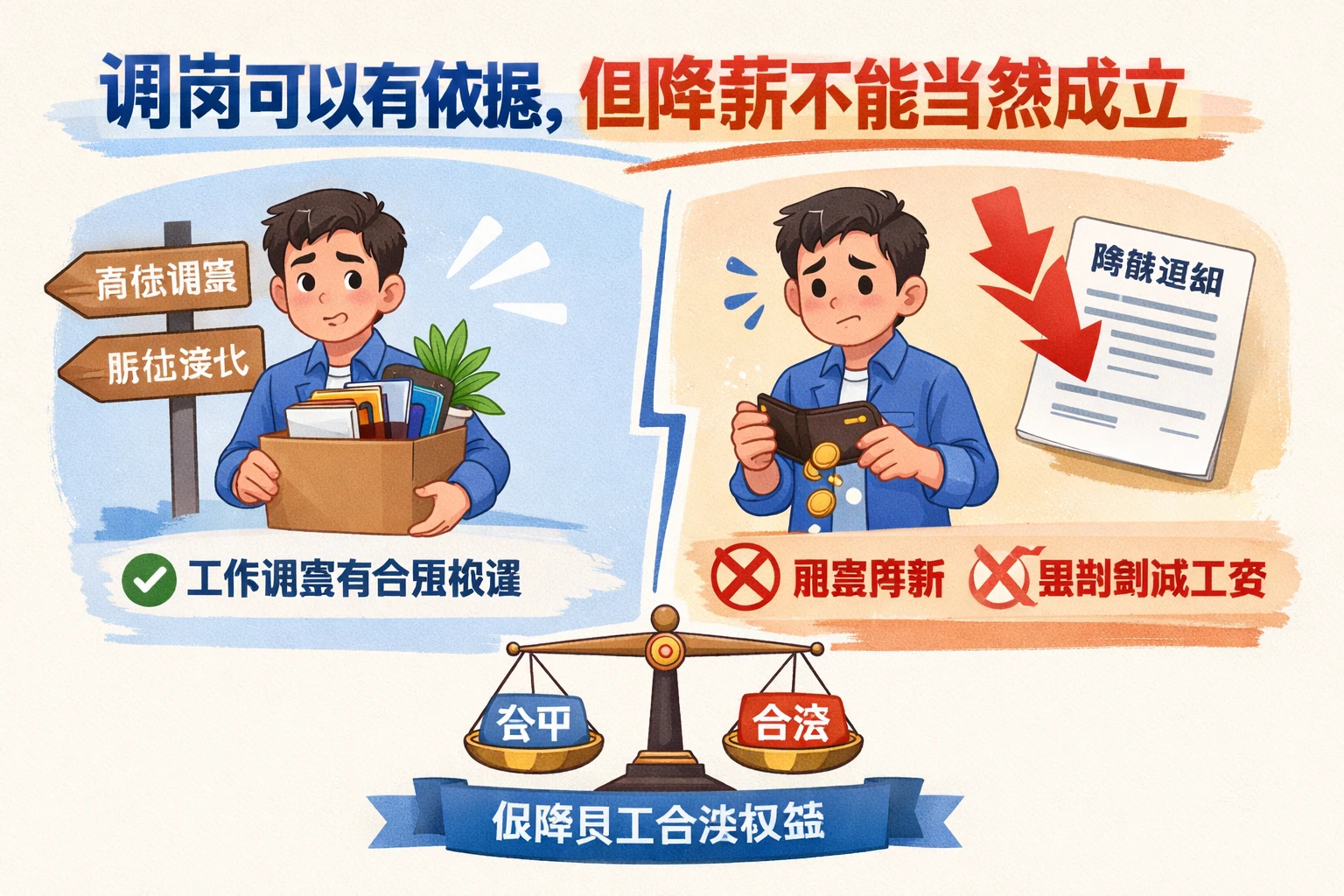 2. 调岗可以有依据，但降薪不能当然成立