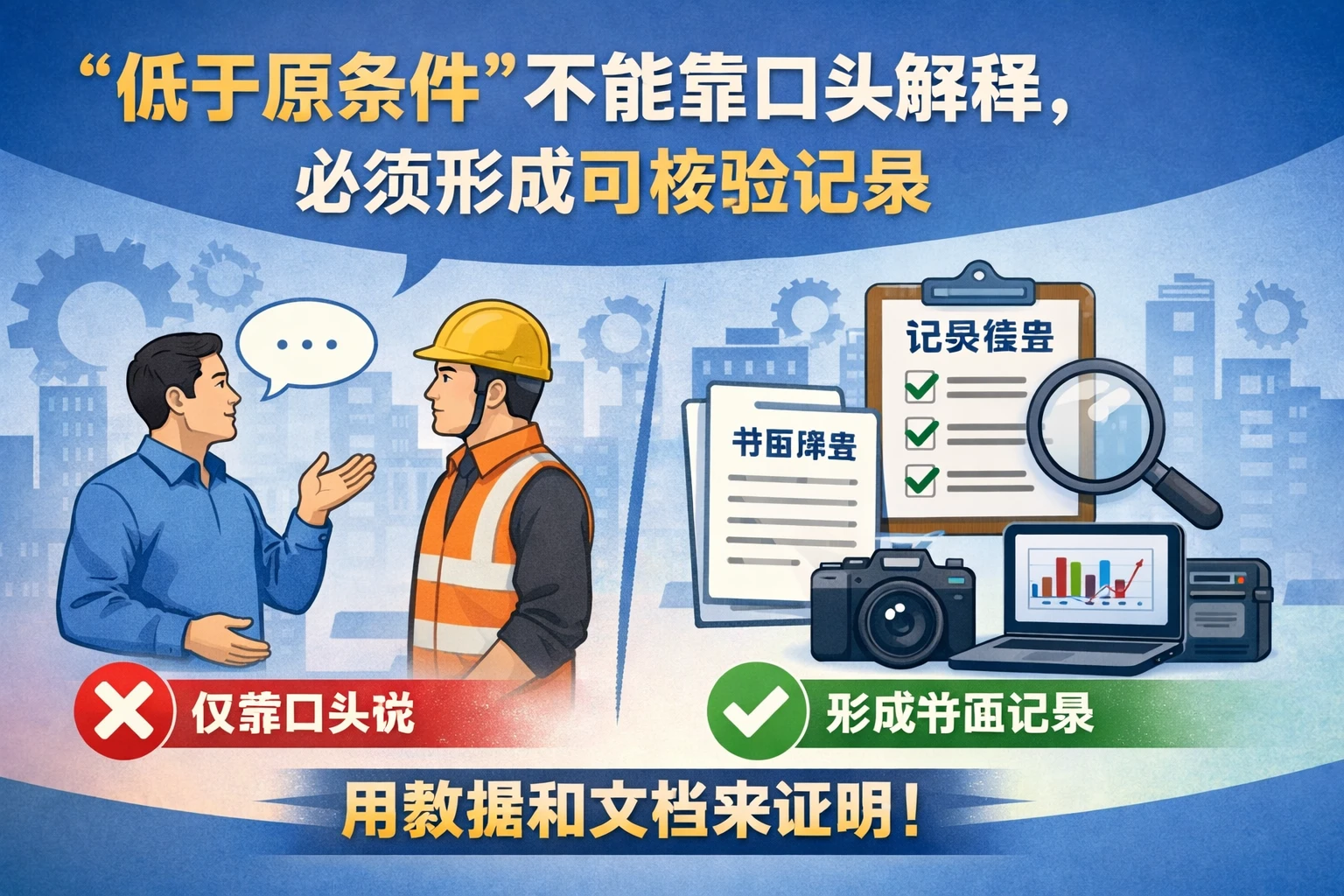 “低于原条件”不能靠口头解释，必须形成可核验记录