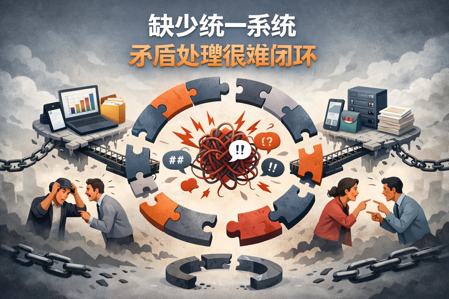 缺少统一系统，矛盾处理很难闭环