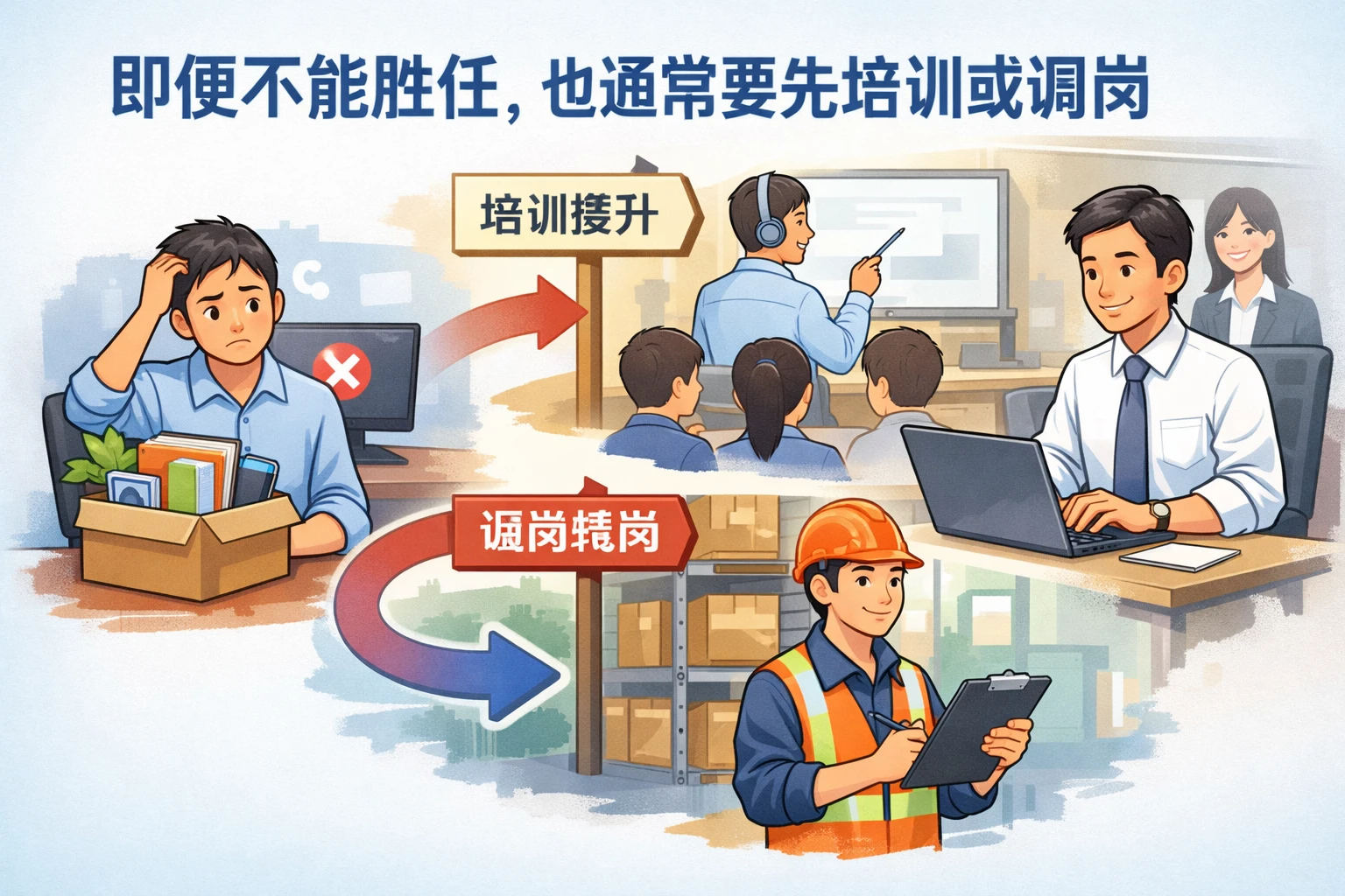 即便不能胜任,也通常要先培训或调岗