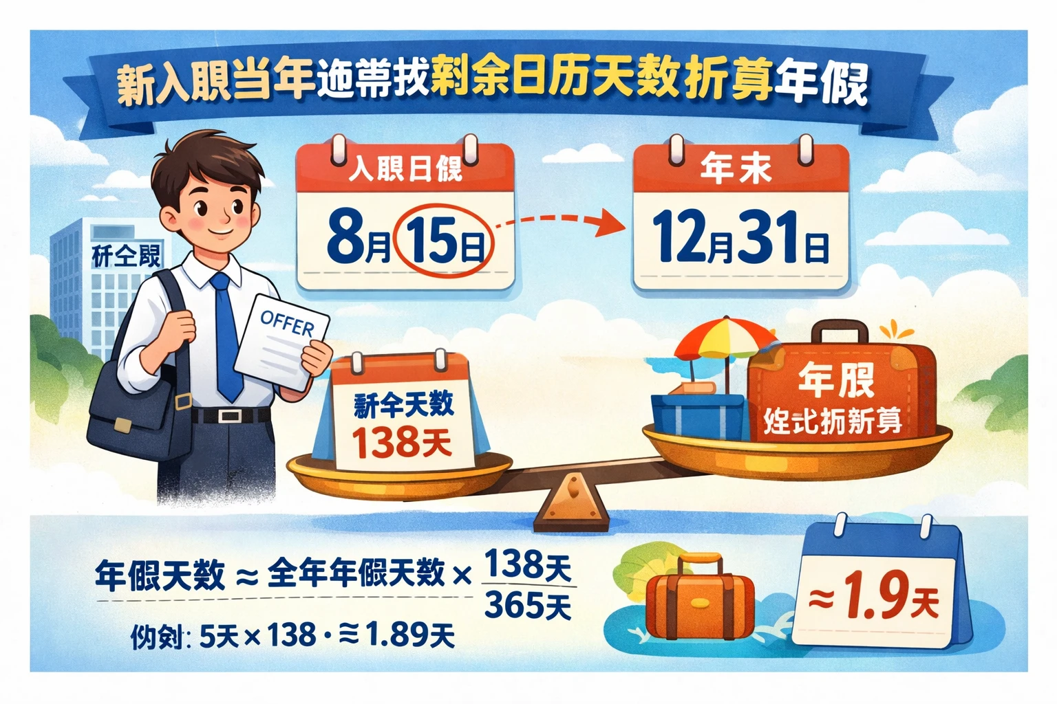 新入职当年通常按剩余日历天数折算年假