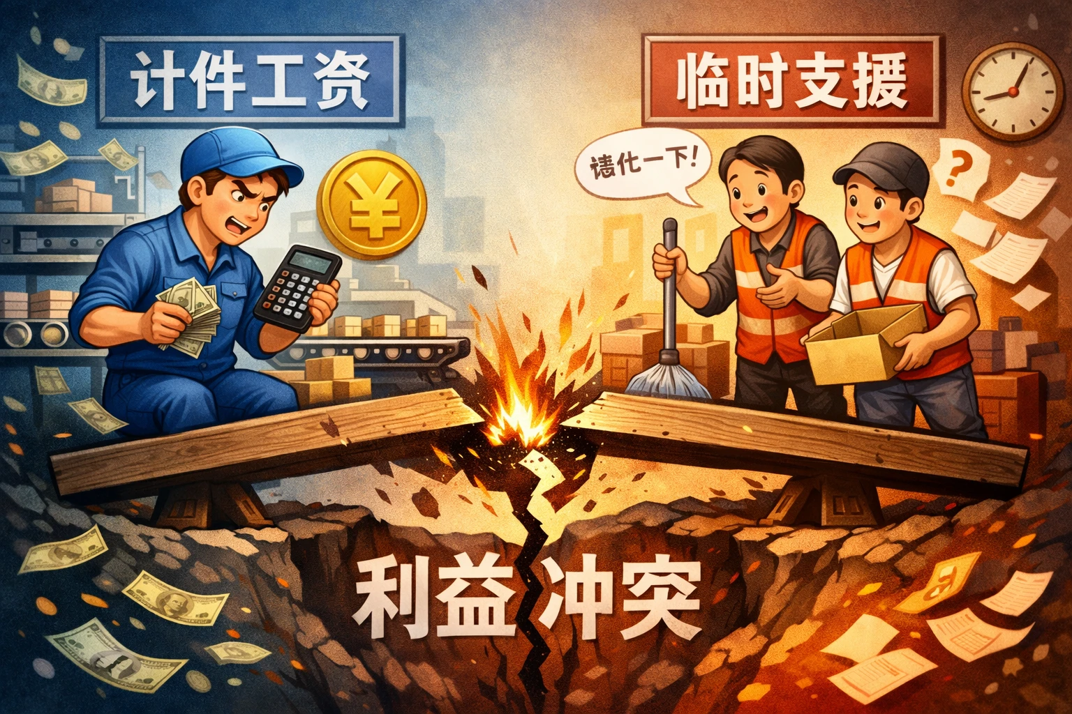 计件工资与临时支援之间存在天然冲突