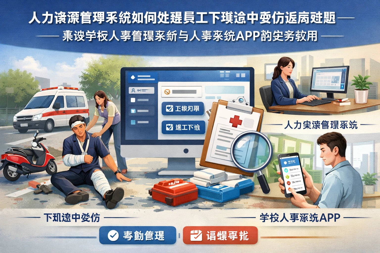 人力资源管理系统如何处理员工下班途中受伤返岗难题——兼谈学校人事管理系统与人事系统APP的实务应用