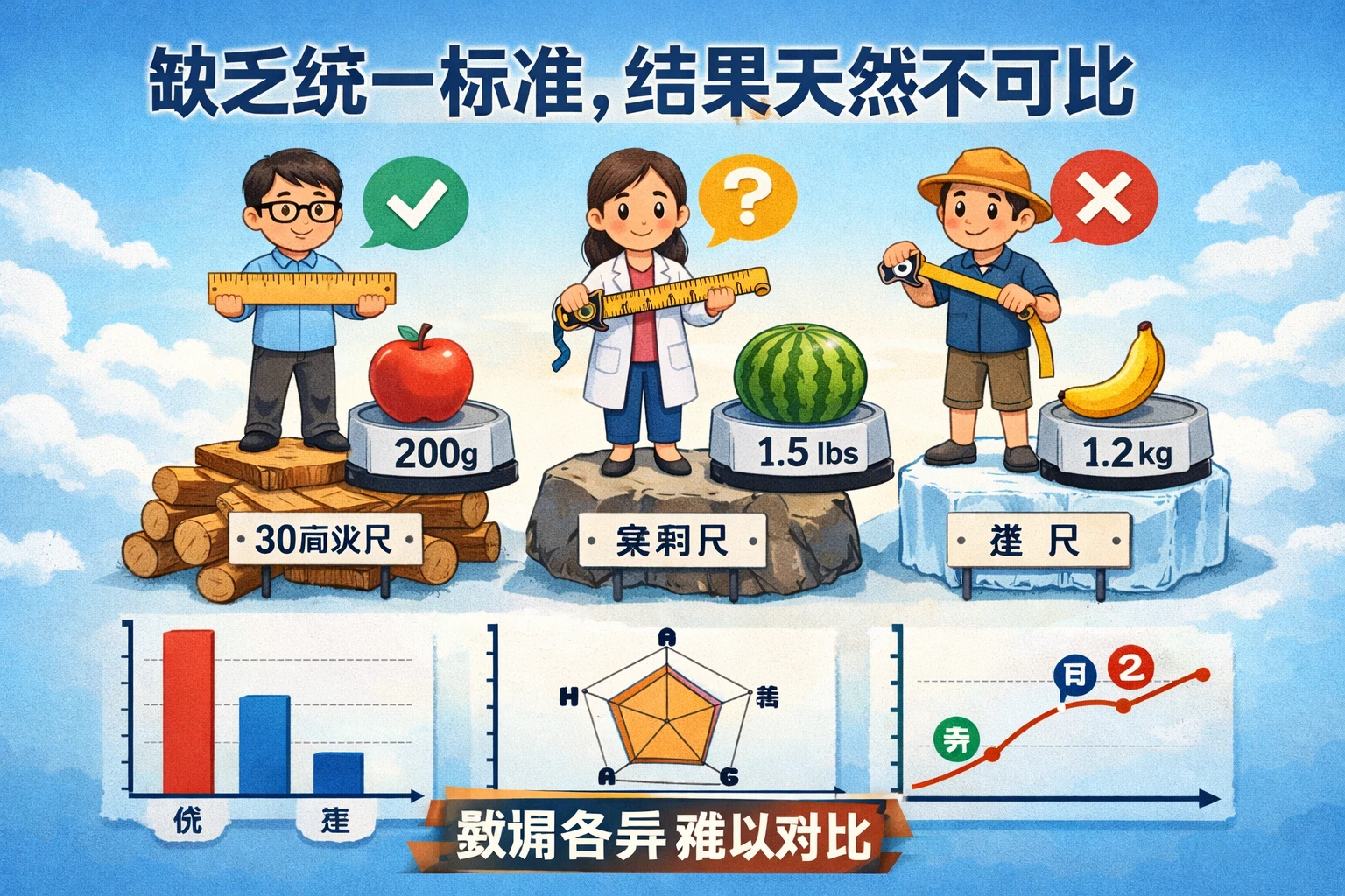 缺乏统一标准，结果天然不可比