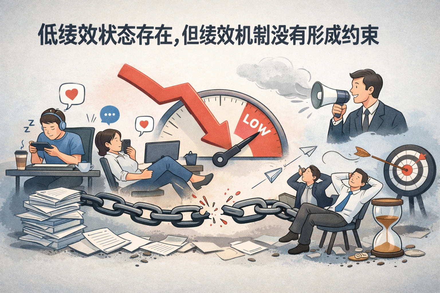 低绩效状态存在，但绩效机制没有形成约束