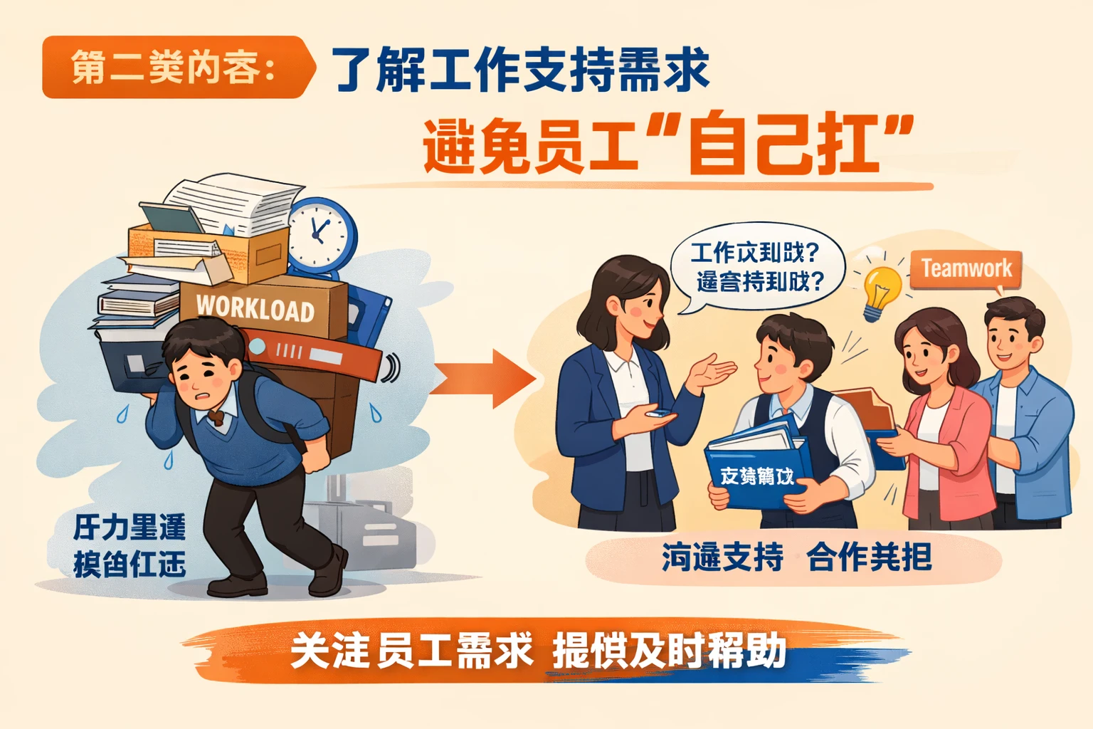 第二类内容:了解工作支持需求,避免员工“自己扛”