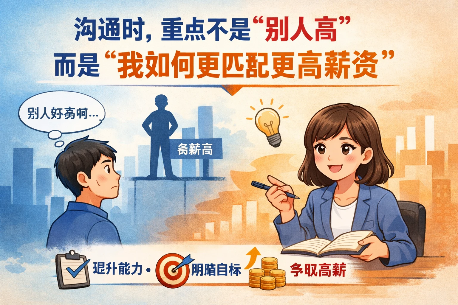 沟通时，重点不是“别人高”，而是“我如何更匹配更高薪资”
