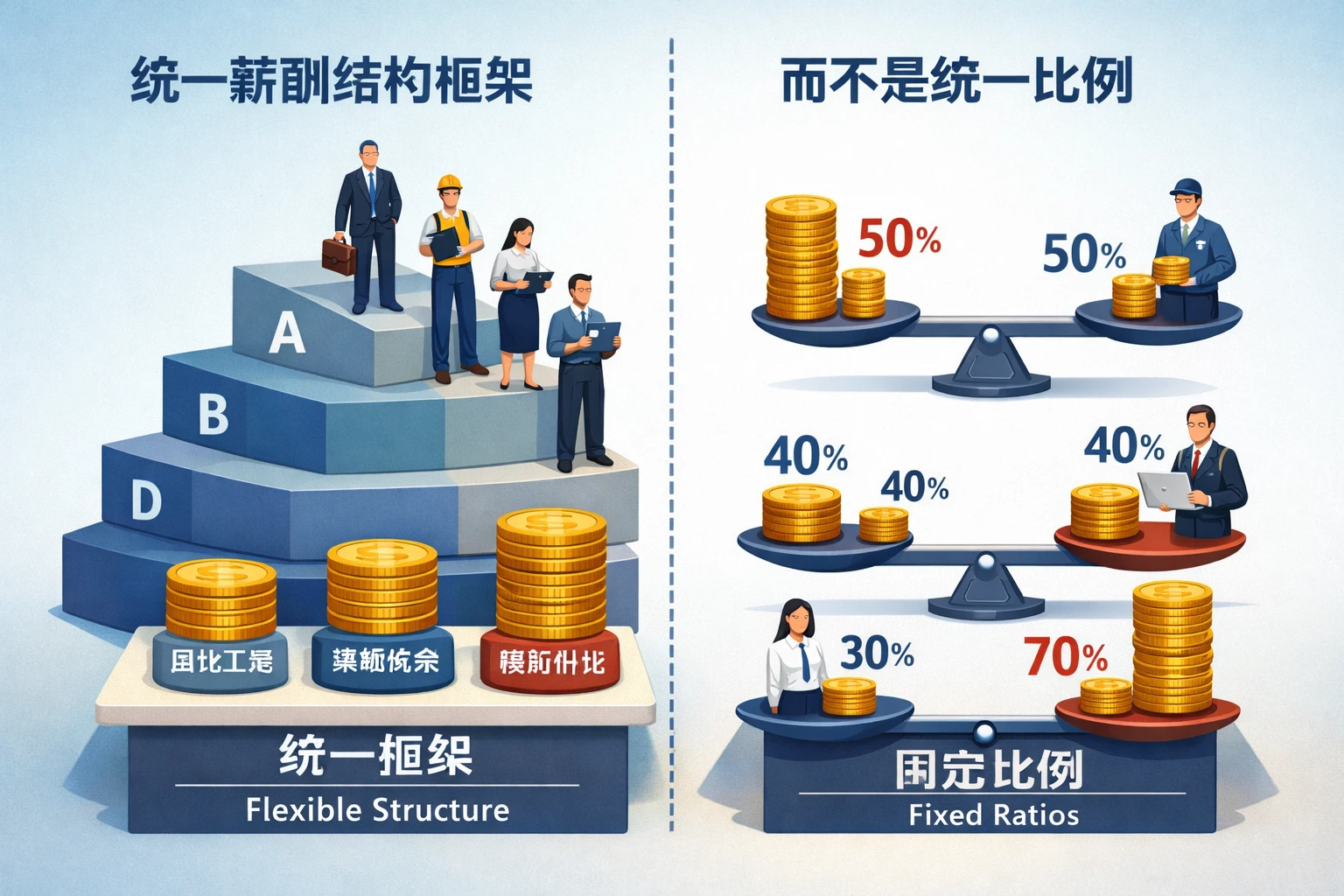 统一薪酬结构框架，而不是统一比例