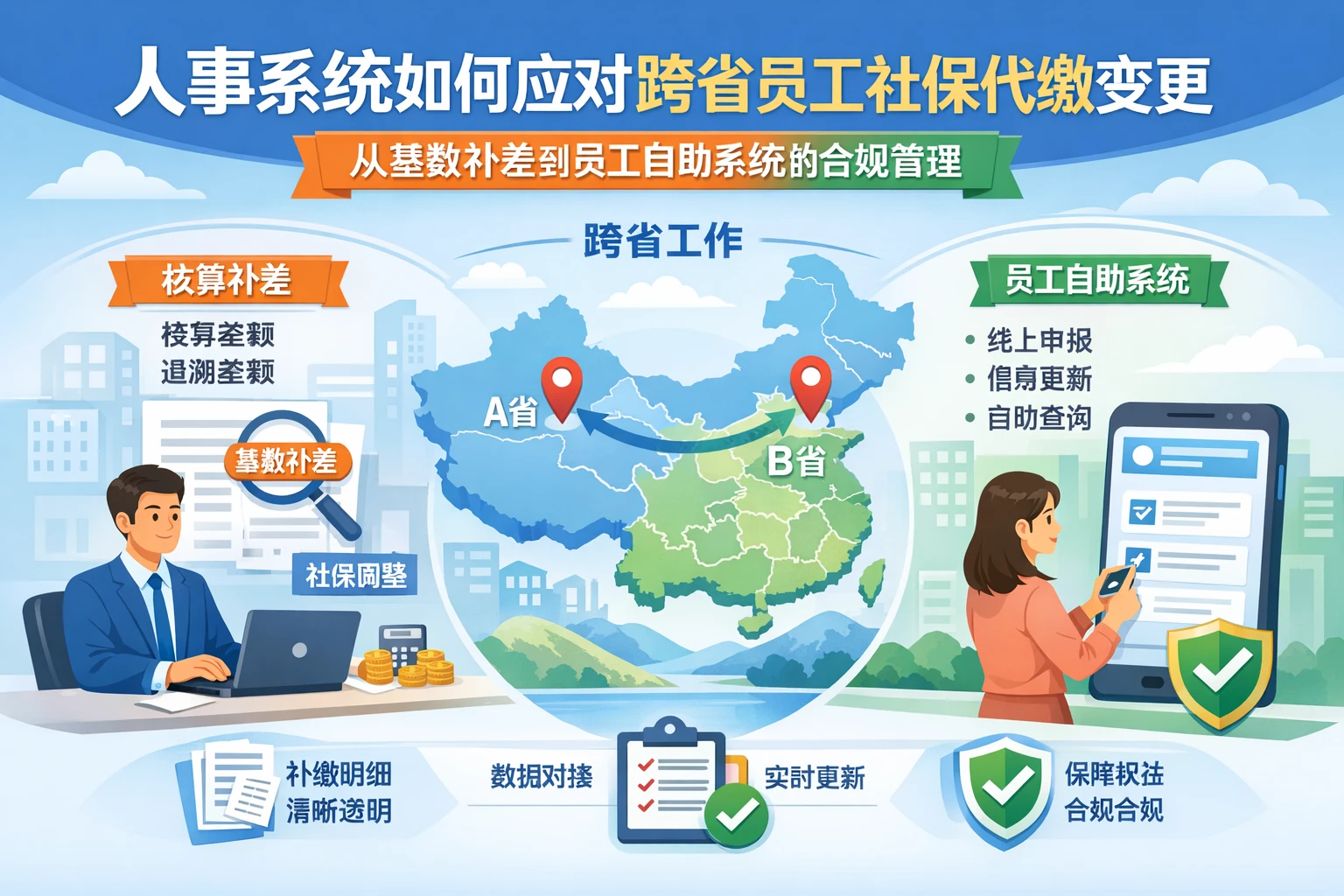 人事系统如何应对跨省员工社保代缴变更：从基数补差到员工自助系统的合规管理